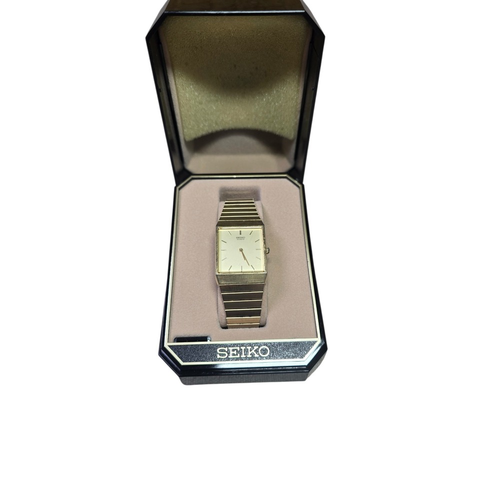 Seiko Quartz‎ Vintage Gold Tone Rectangular Dress Watch 5Y30-5020 with Box